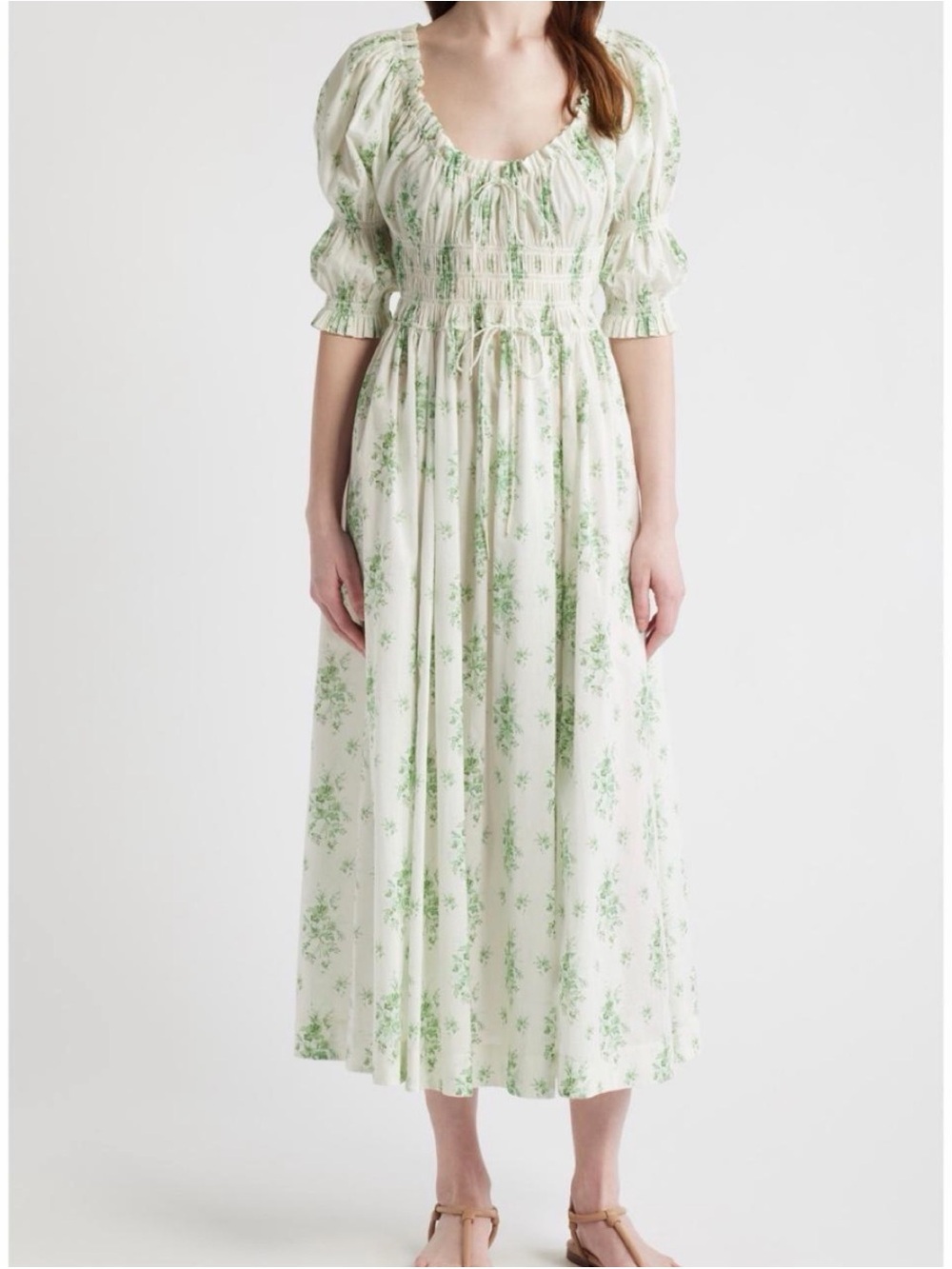 NWT Doen Ischia Gathered Floral Cotton Midi Dress